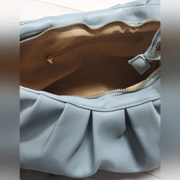 Pleated Light Blue Shoulder Bag - New Without Tags - Picture 4 of 5